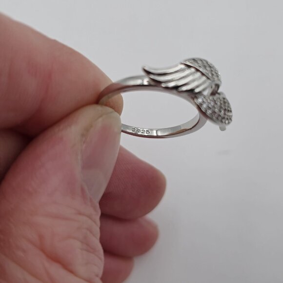 Size 7.75 Sterling Silver Cubic Zirconia Gem Wings Ring A3829 - Picture 6 of 9